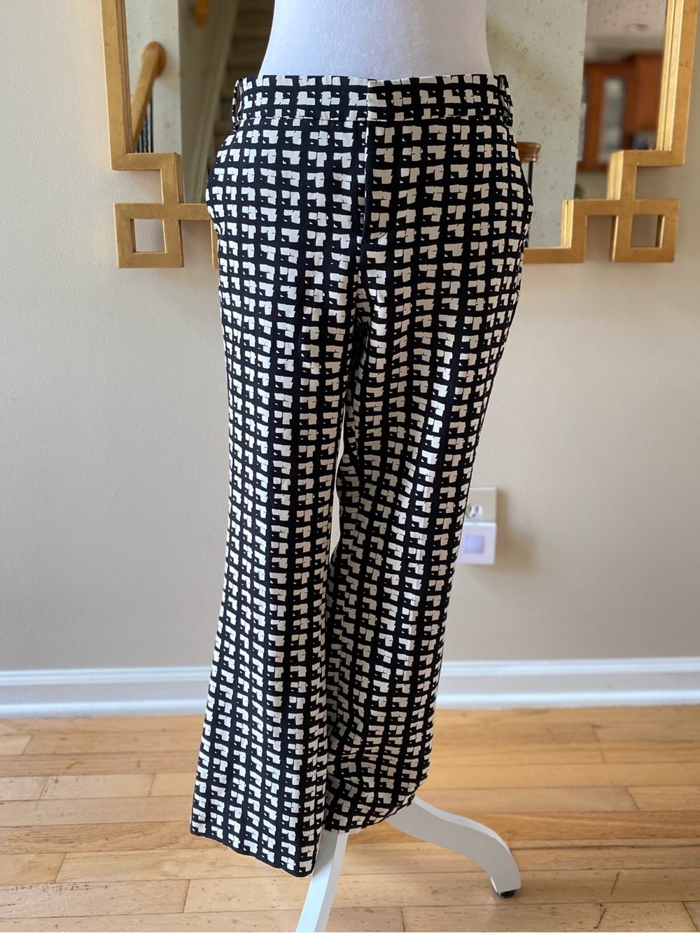 Zara Basic Black White Geometric Print Wide Leg Pants Size M Excellent Condition